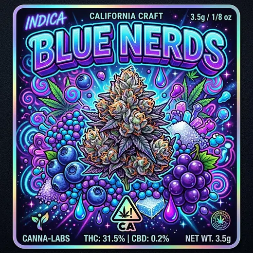 Ботанічна макроілюстрація суцвіття культивару Blue Nerds 29% (Блю Нердс 29%) — морфологія чашечок та трихом