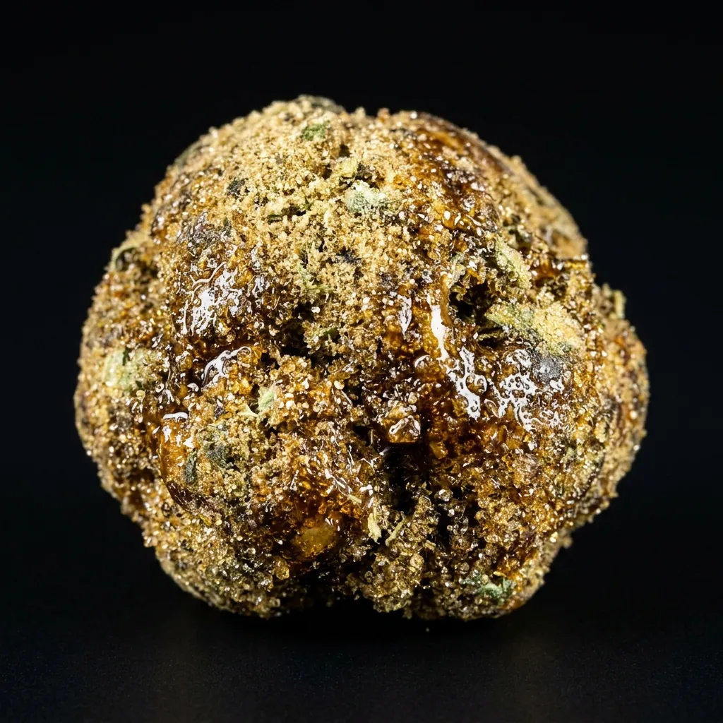 Ботанічна макроілюстрація суцвіття культивару Moon Rocks (Місячне каміння 55%) (Мунрокс (Лунные камни)) — морфологія чашечок та трихом